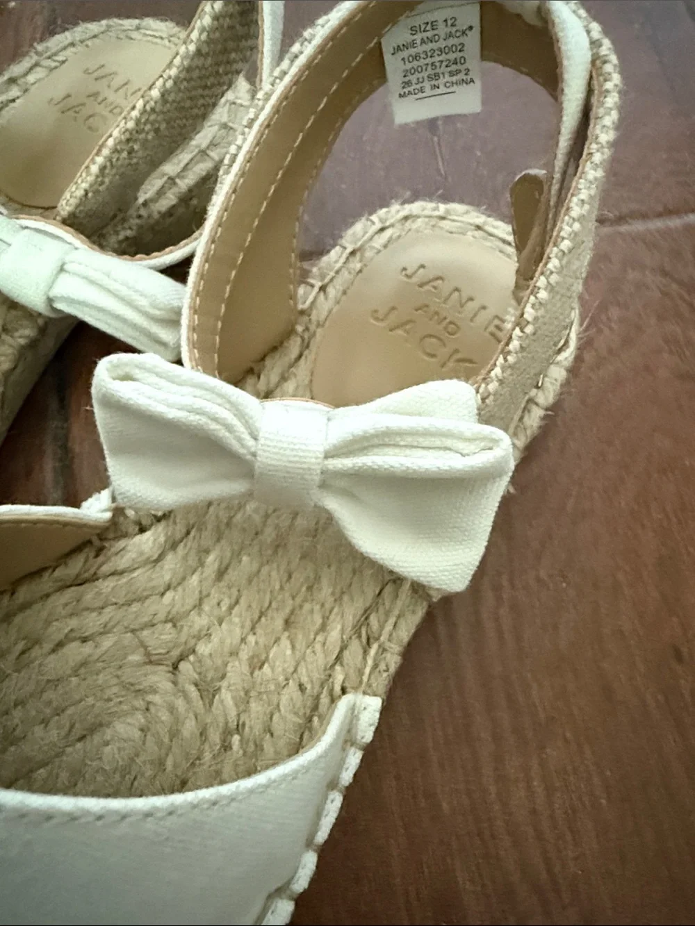 New Janie and Jack Cream Canvas Espadrille Sandals with Bow Accent